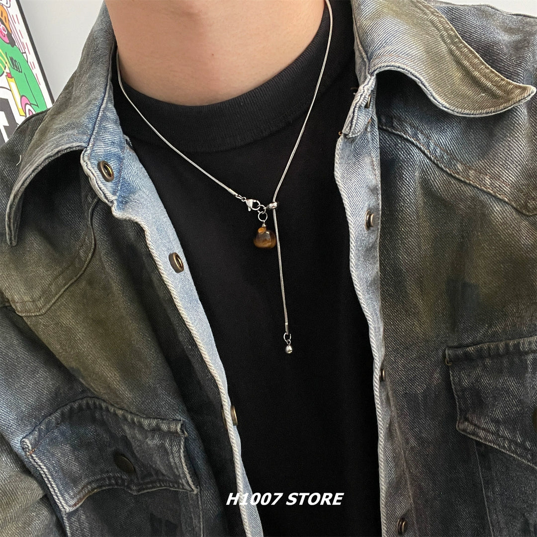 Tiger Eye Stone Drawstring Necklace