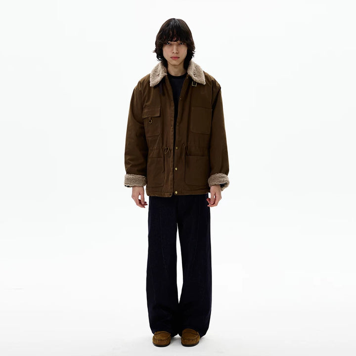 Veste de travail isolée en laine d'agneau rétro 