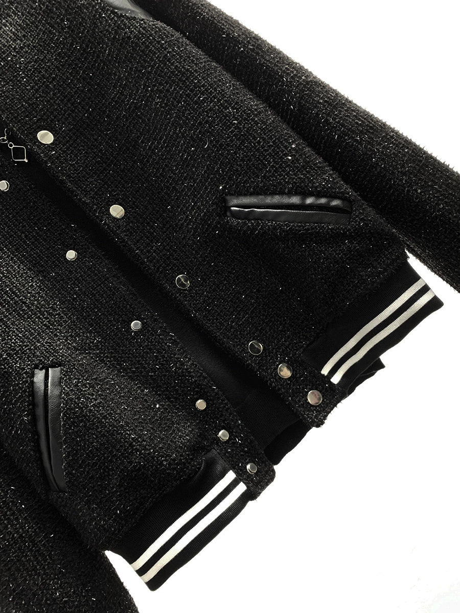 Tweed PU-Leder Varsity Baseballjacke 