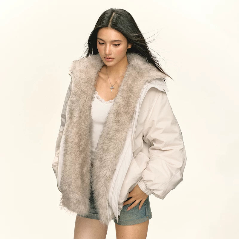 Retro avtakbar pels dunjakke 