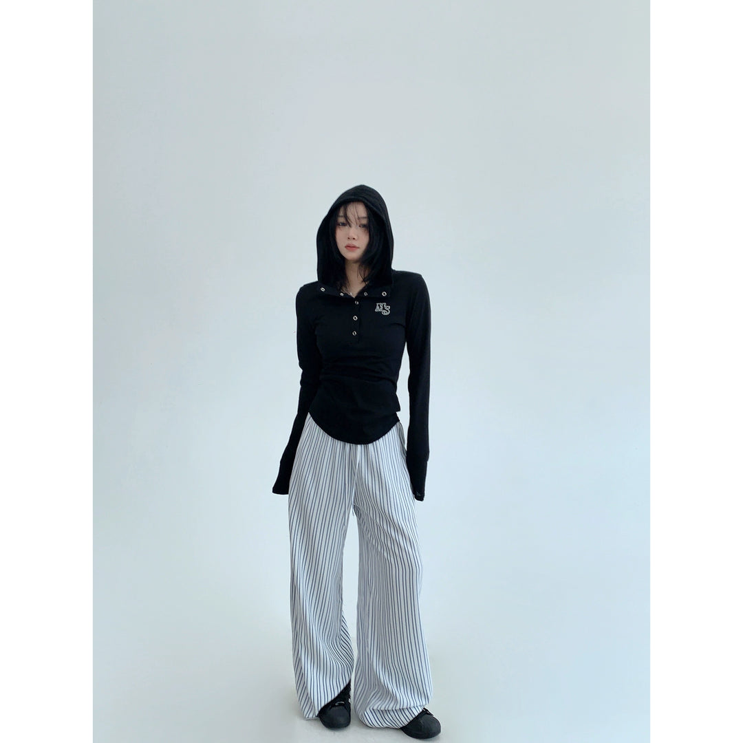 Vertical Striped Wide Leg Casual Pants