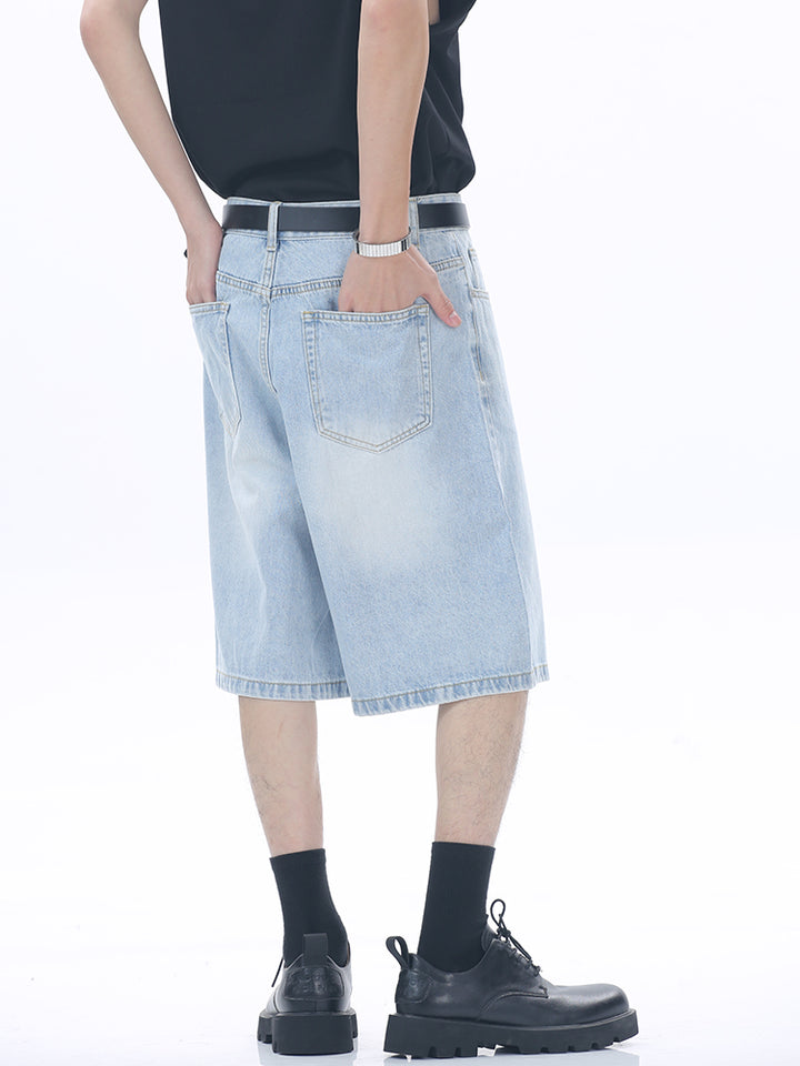 Loose Fit Mid-Waist Denim Shorts
