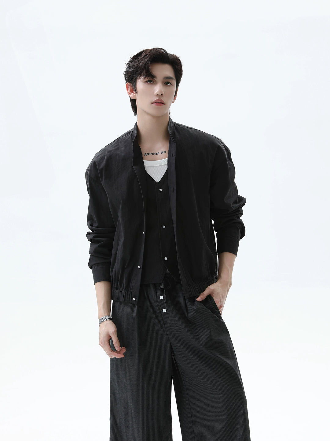 Stand Collar Long-sleeved Shirt
