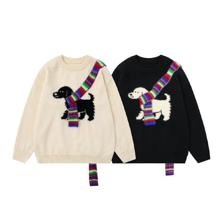 Suéter de punto con cuello redondo y bufanda de cachorro 