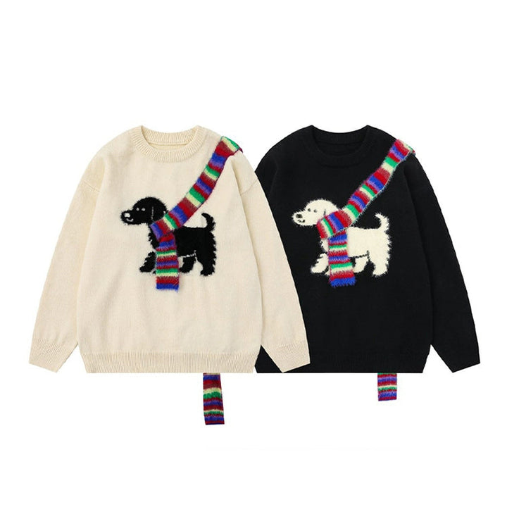 Suéter de punto con cuello redondo y bufanda de cachorro 