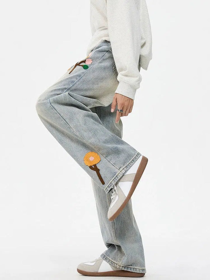 Embroidered Floral Straight-Leg Jeans