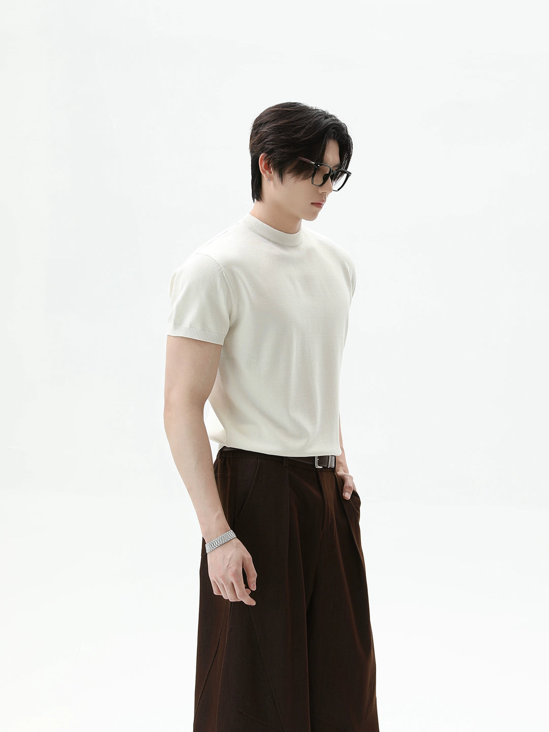 Knitted Slim Fit Short Sleeve Pullover