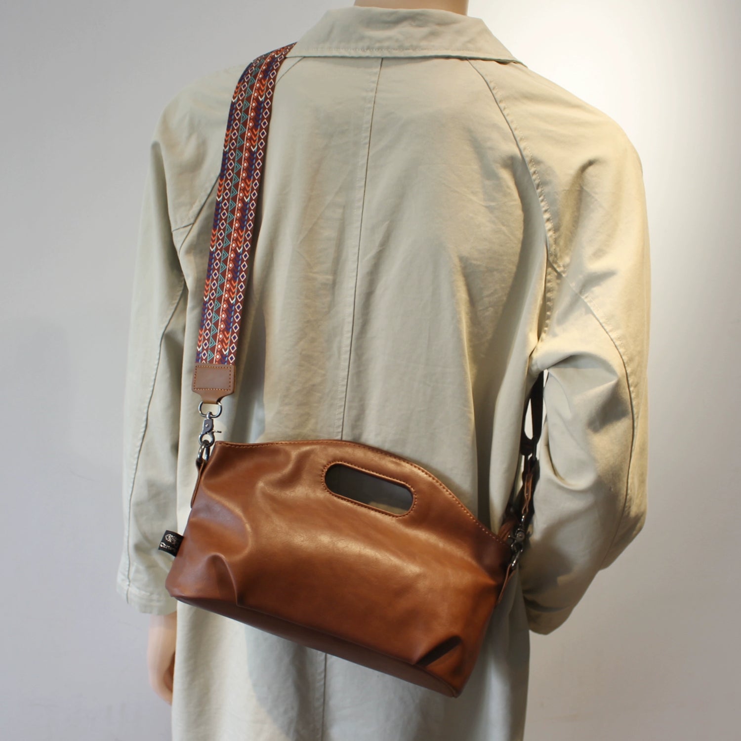 Leather Shoulder Handbag with Cutout Handle