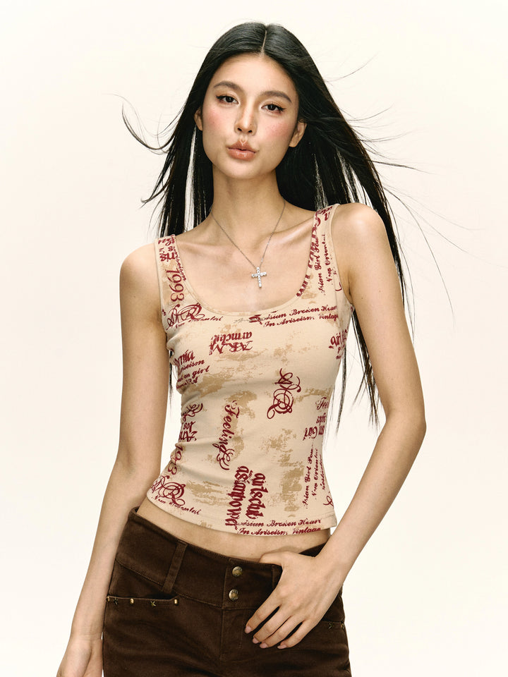 Retro Slim-Fit Printed Camisole Top