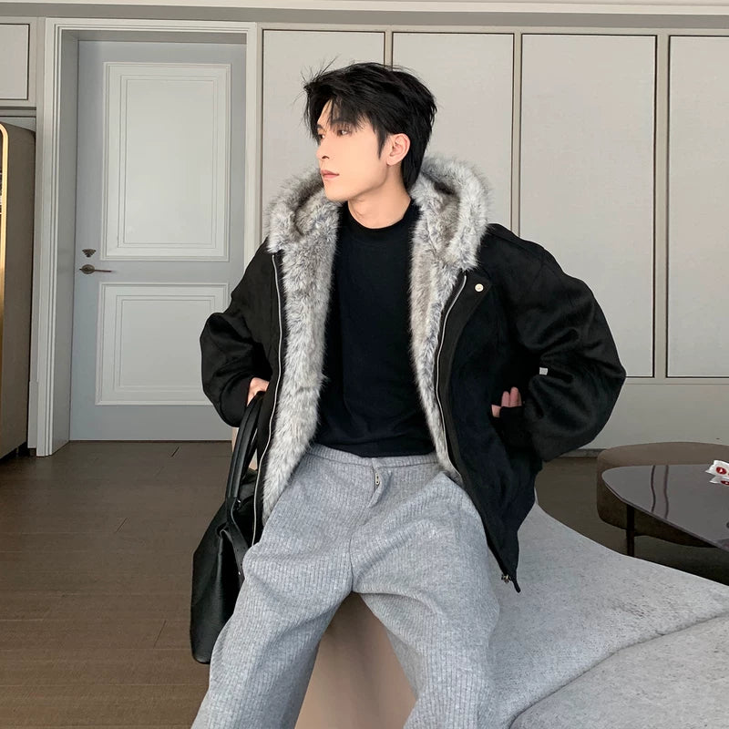 Hertenleer Gewatteerde Jas met Bontkraag 