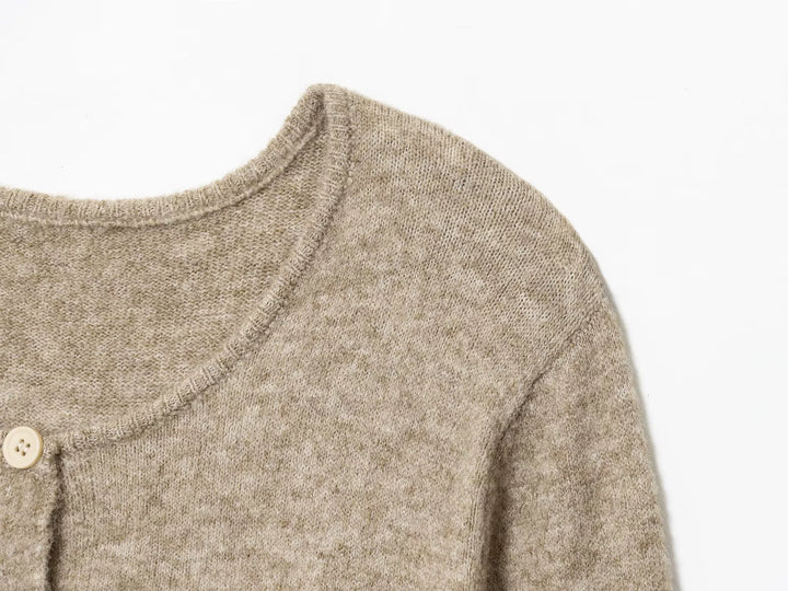Button Knot Round Neck Knitted Cardigan