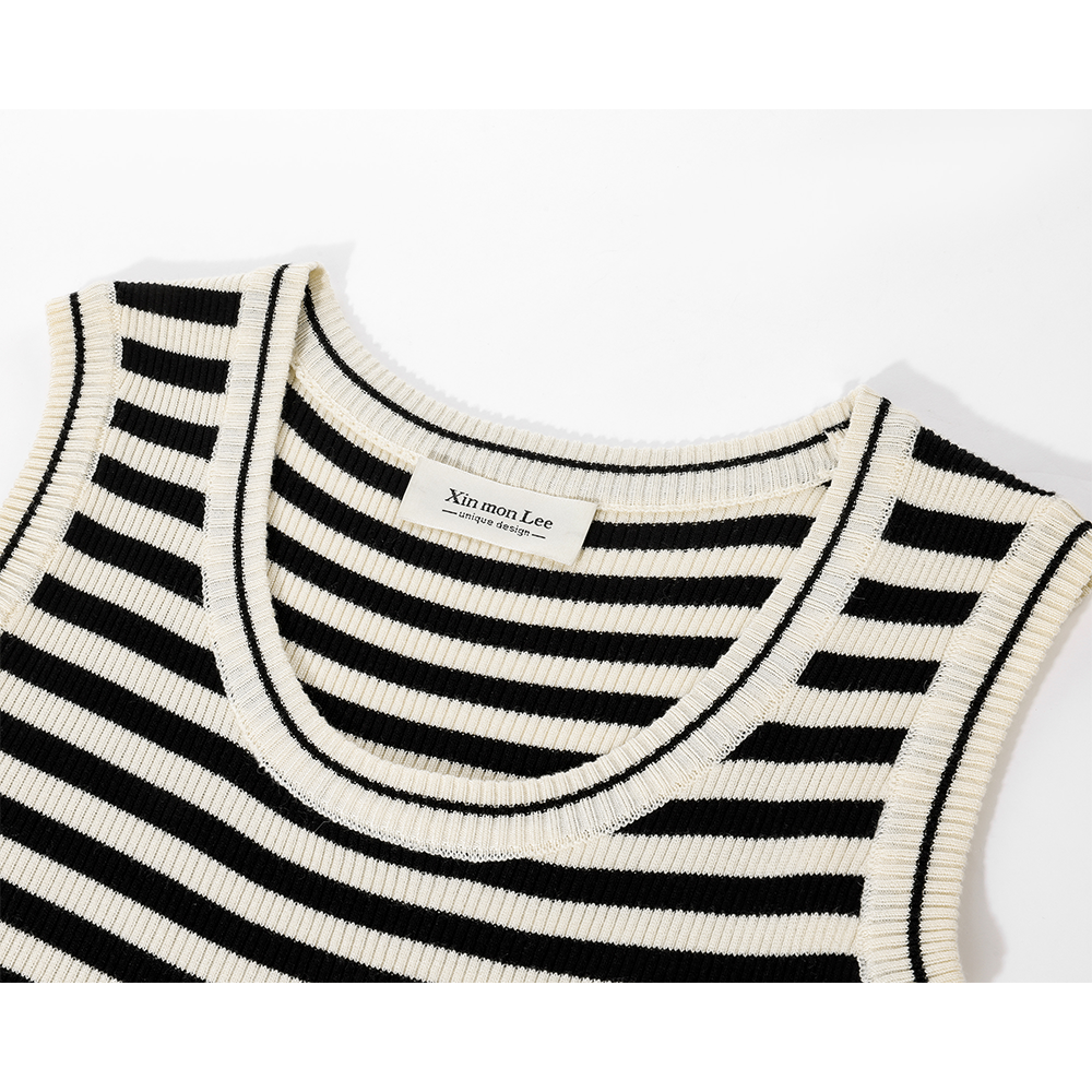Débardeur ajusté en tricot côtelé à rayures 