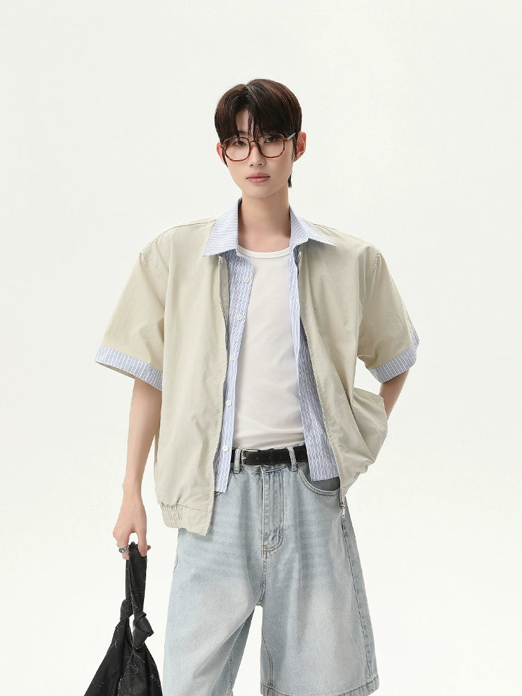 Full Zip Striped Patchwork Jacket