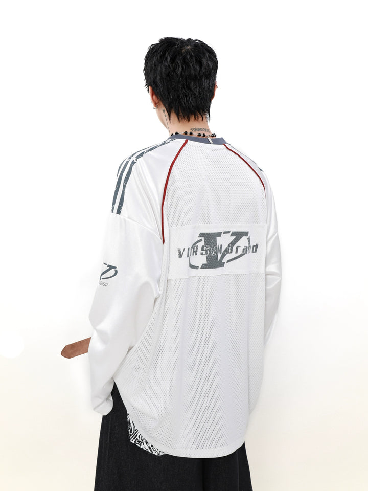 Retro V-Neck Mesh Jersey Pullover