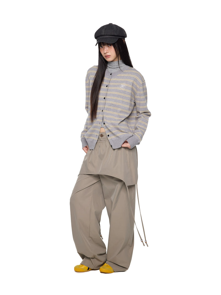 Button-front Striped Knitted Cardigan