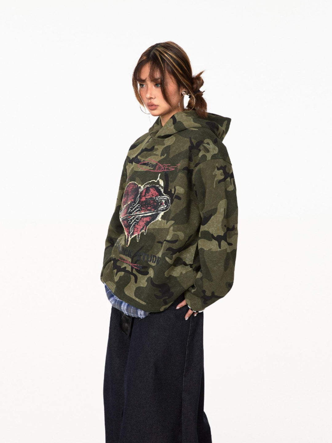 Camouflage Hooded Loose Sweatshirt