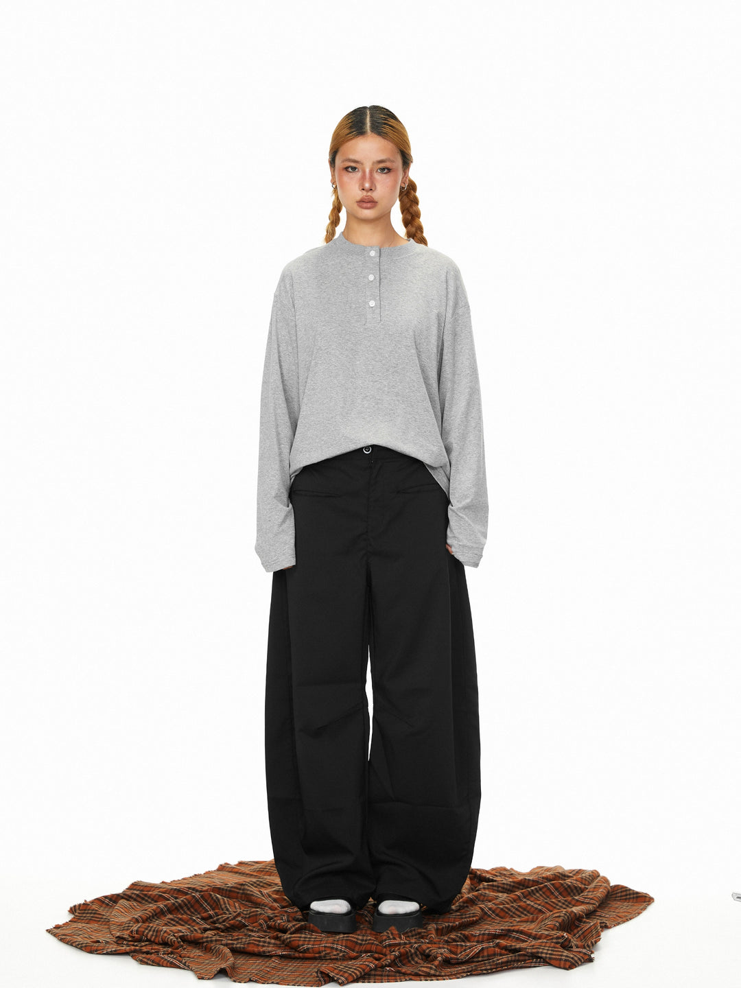 Pleated Wide-Leg Loose Straight Pants