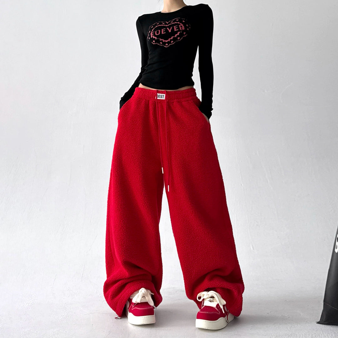 Polar Fleece Wide Leg Cuffed Pants