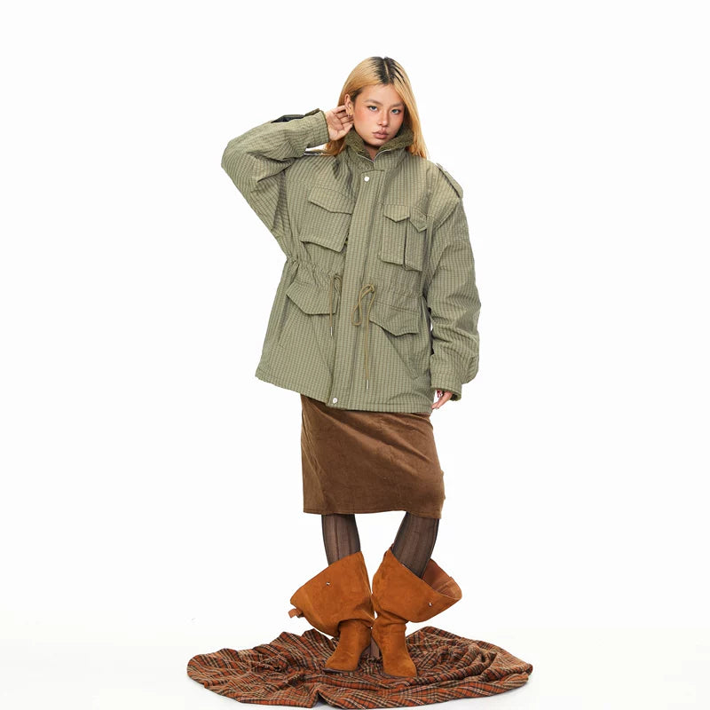 Lambswool Plaid Multi-Pocket Jacket