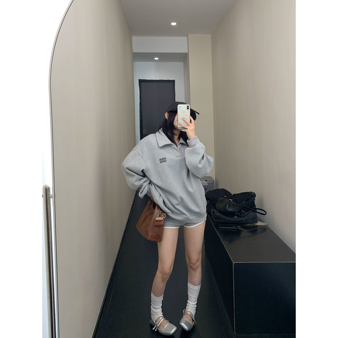 Bestickter V-Ausschnitt Pullover Hoodie Sweatshirt 