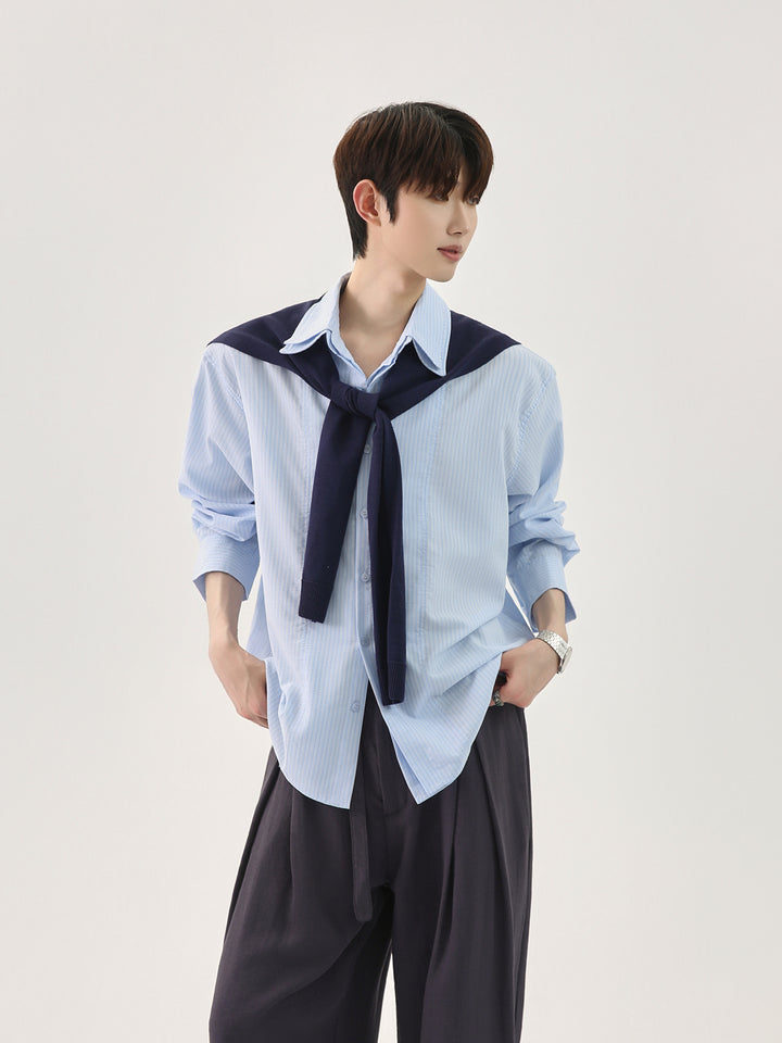 Detachable Shawl Striped Shirt