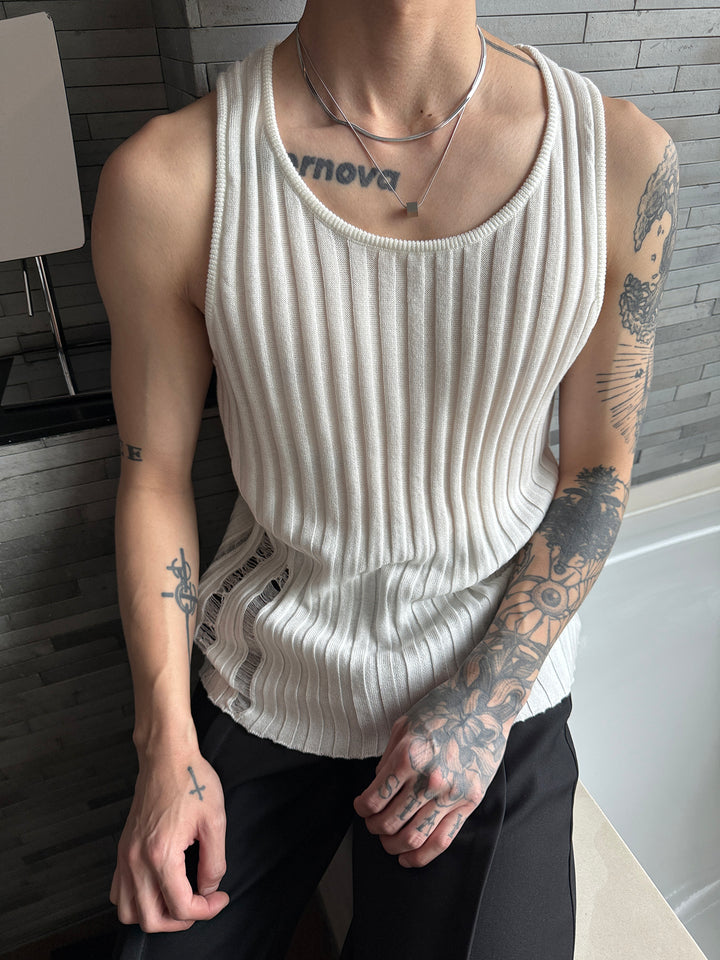 Strick Ärmelloses Ripped Enges Top 