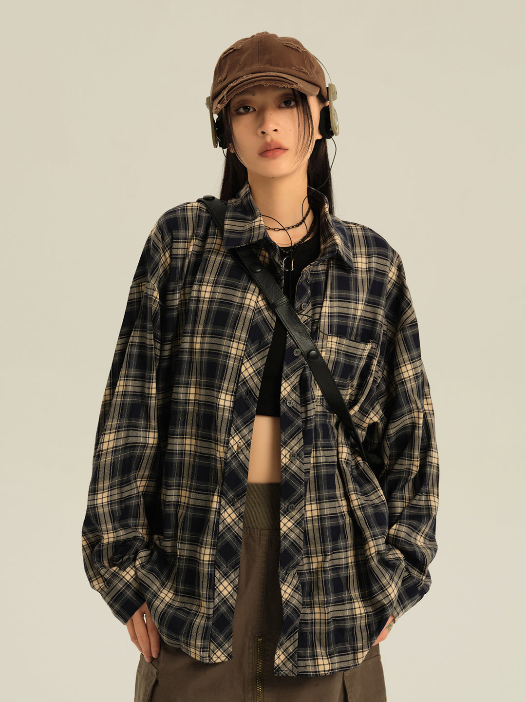 Geruite Losse Pas Lange Mouwen Shirt 