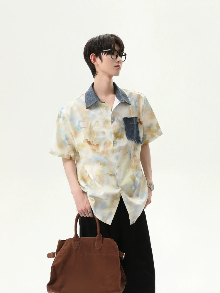 Denim Patchwork Floral Shirt