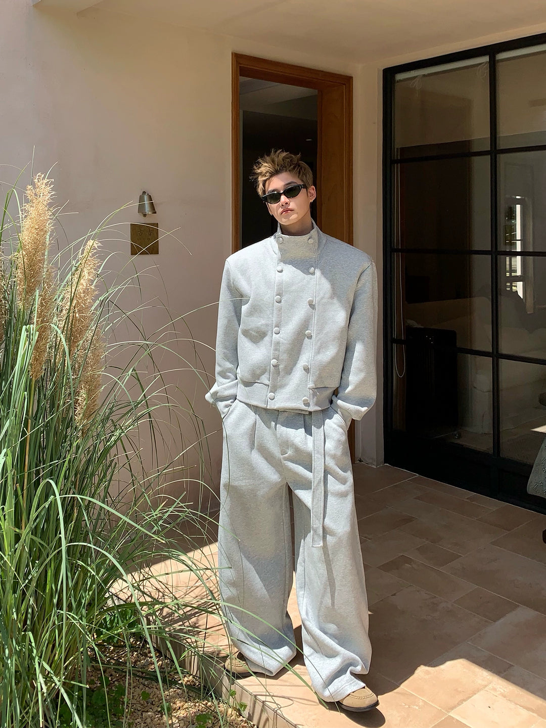 Double-Breasted Jacket and Loose Pants