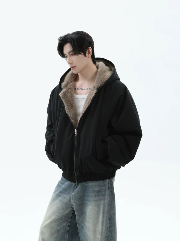 Veste d'hiver en polaire doublée de fausse fourrure avec capuche 