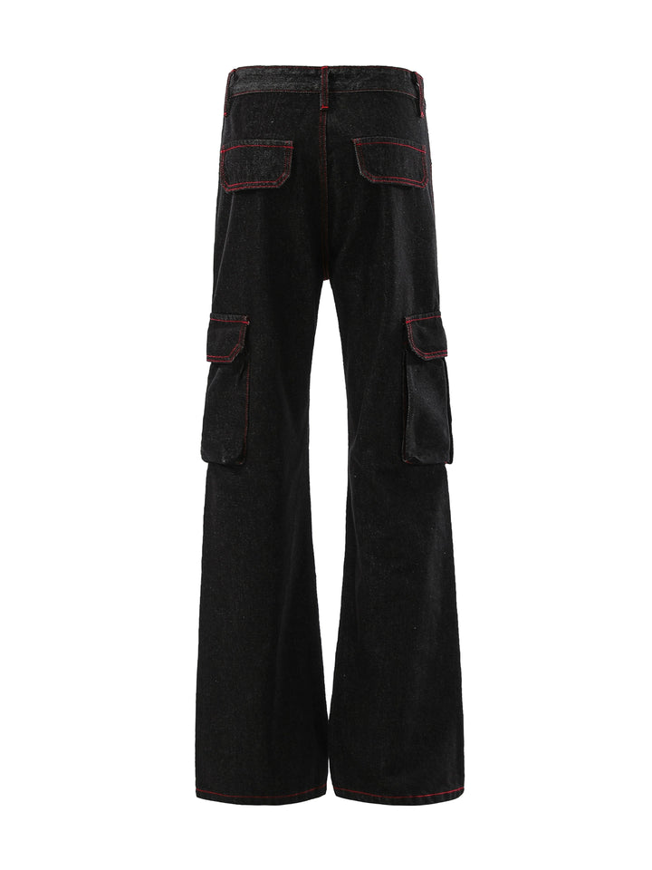 Pantalones rectos casuales de múltiples bolsillos acampanados 