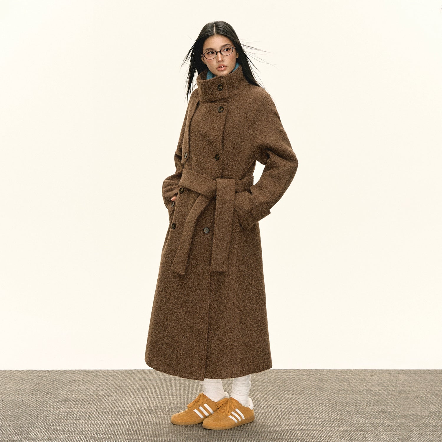 Woolen Double-Breasted Long Coat