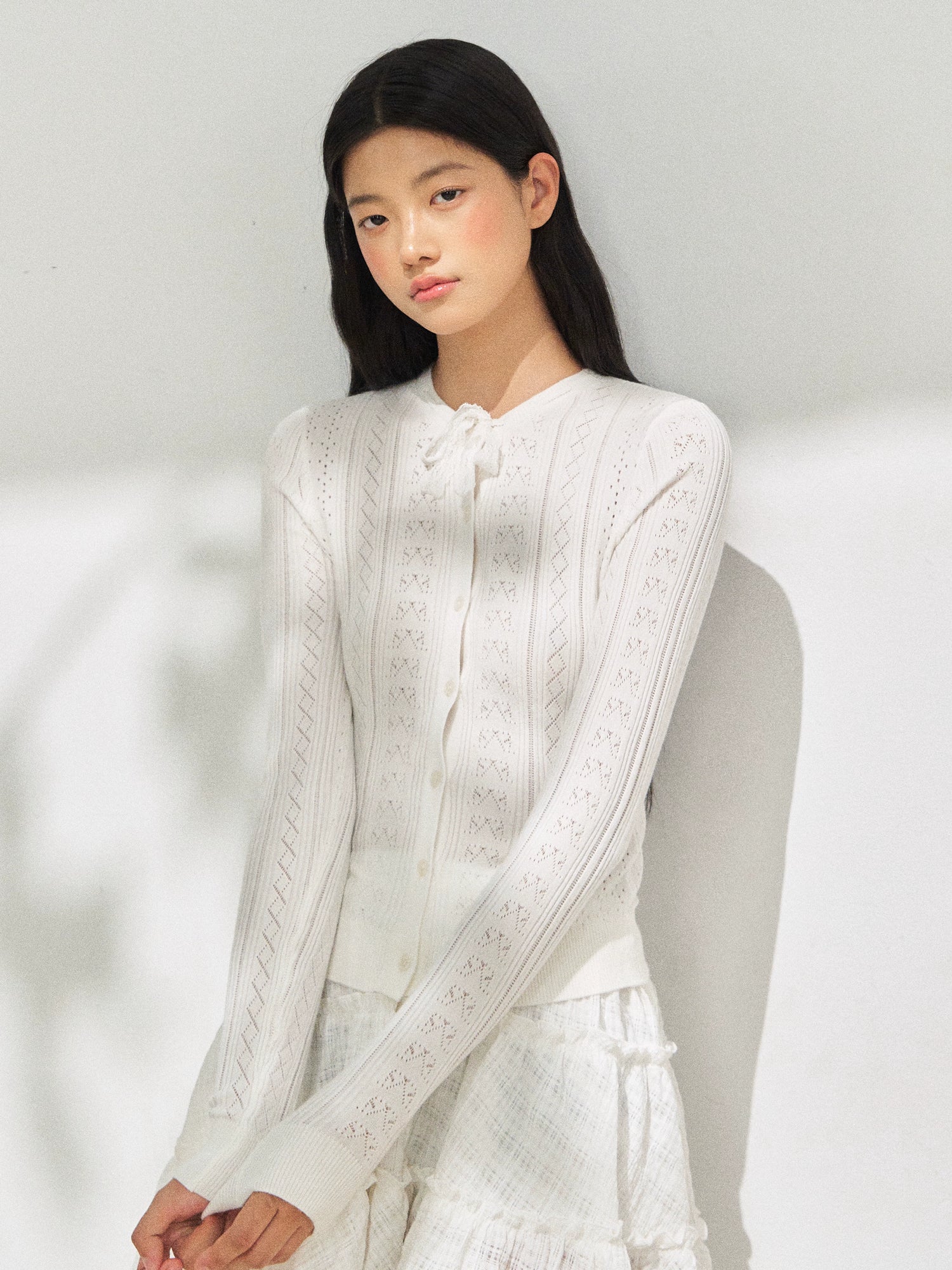 レトロホローニットスリムカーディガン 