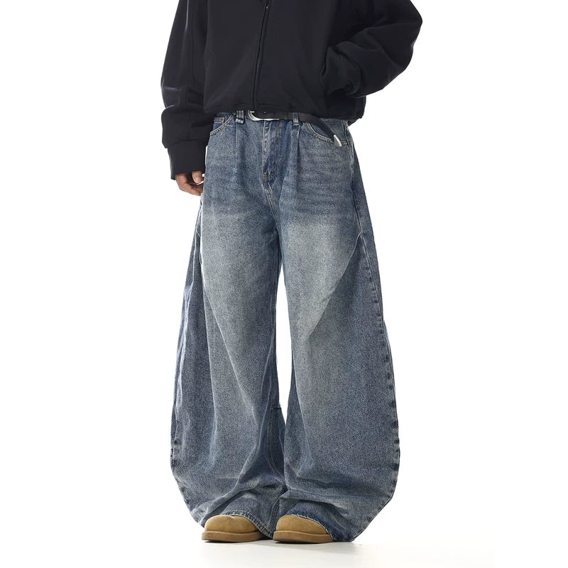 Plissé Wijde Pijpen Gebogen Mes Jeans 