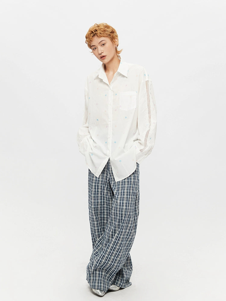 별 프린트 루즈 롱 슬리브 셔츠 
