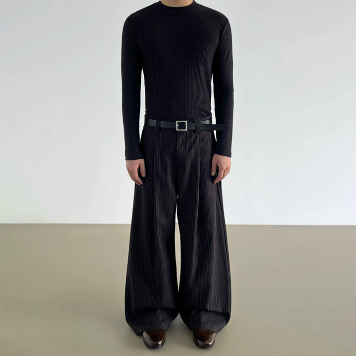 Pantalons décontractés larges à rayures plissées 