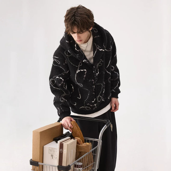 Zware Wol Hooded Gestreepte Sweatshirt 