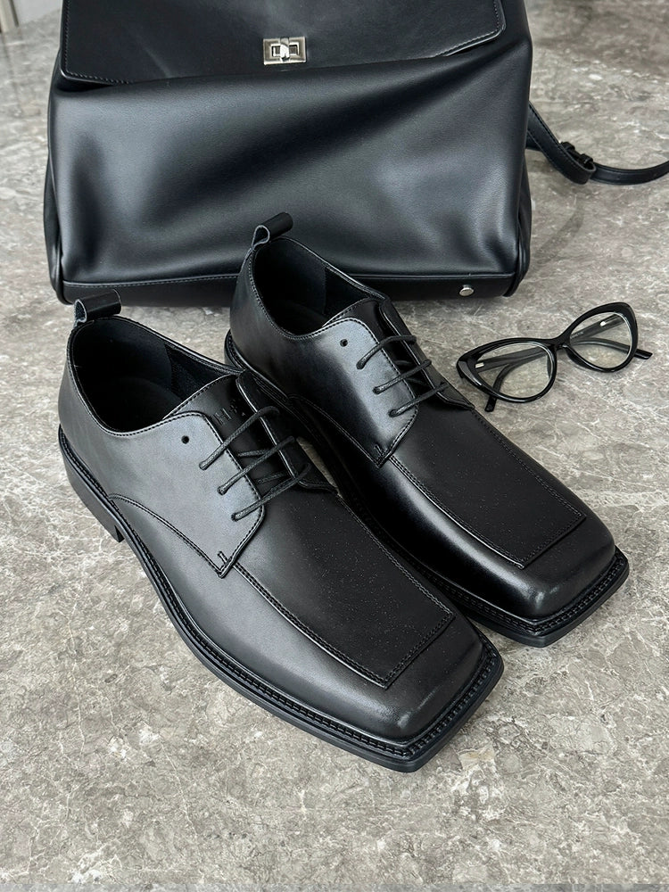 Square Toe Casual Leather Lace-Up Shoes