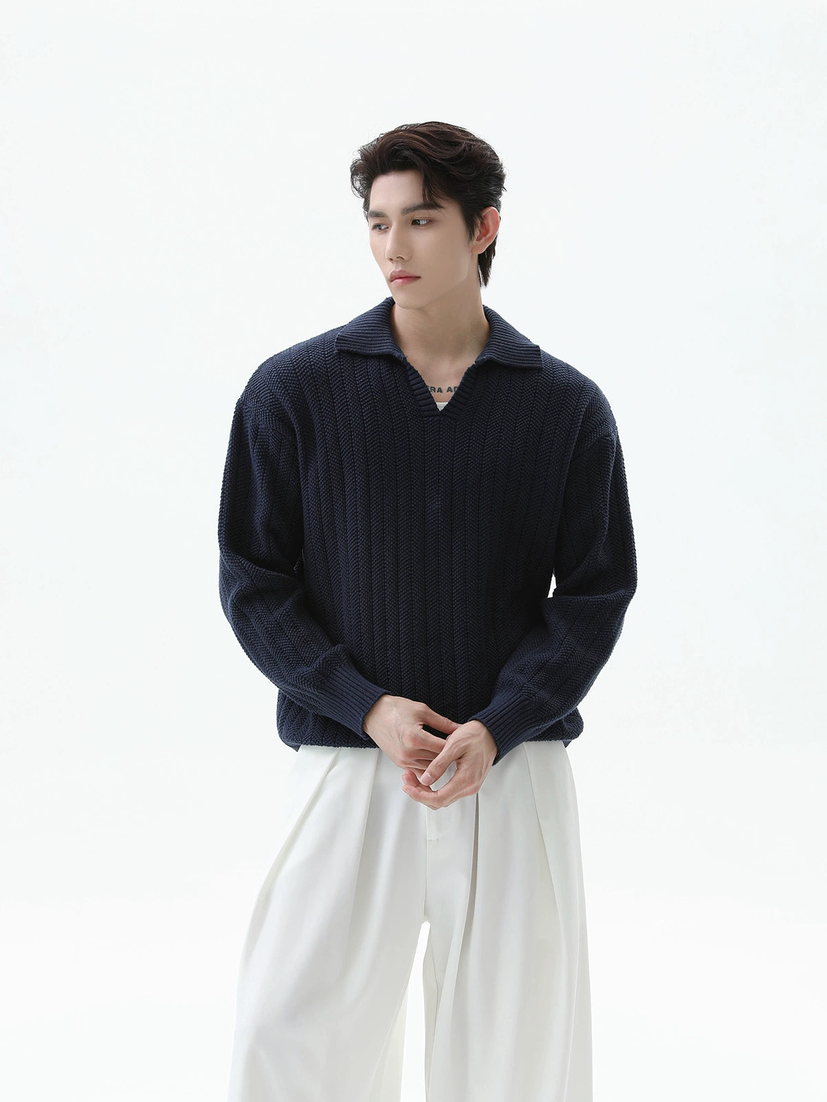 Lapel Knit Casual Polo Pullover