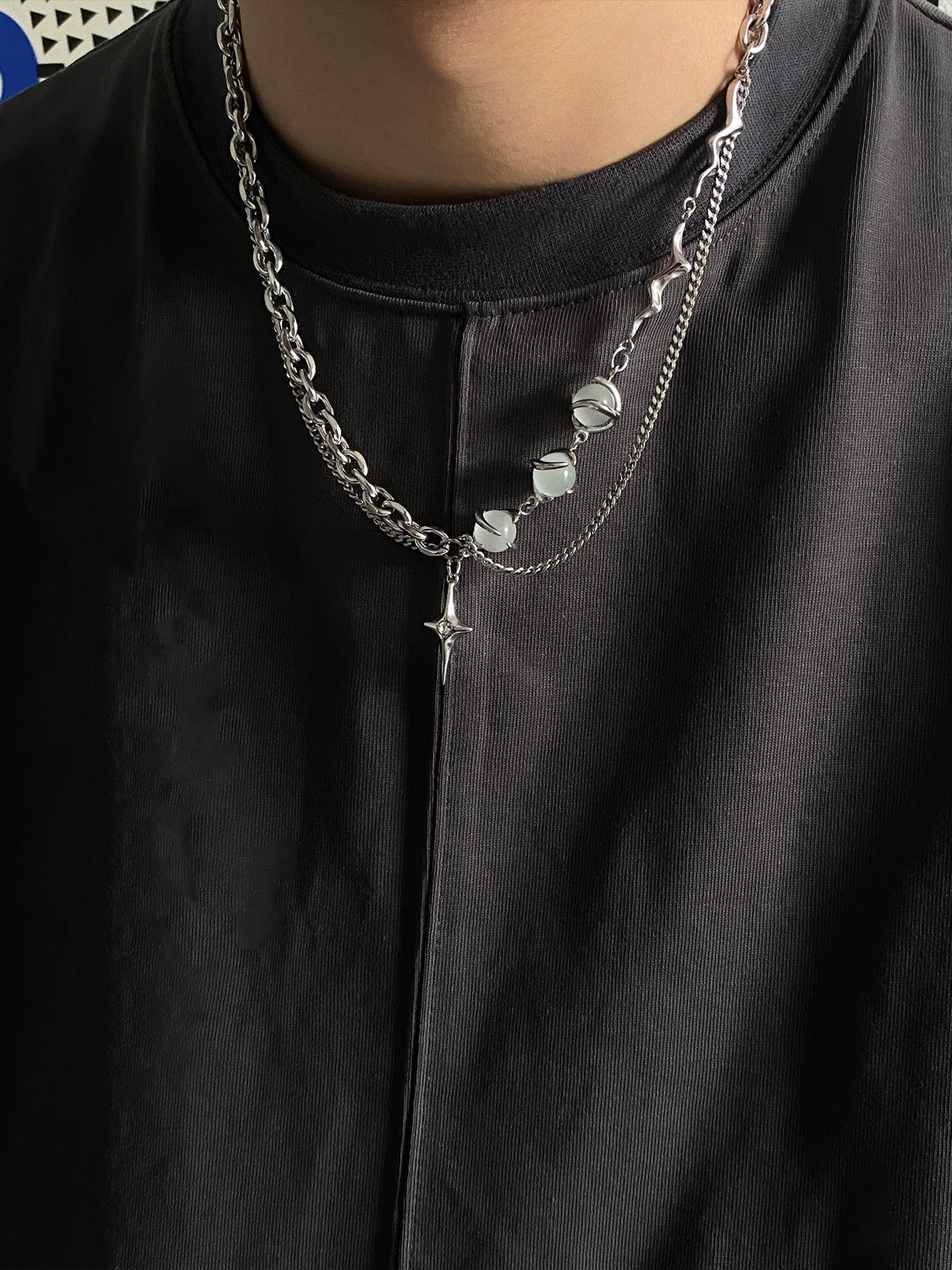 Multi-layer Pearl Cross Pendant Necklace