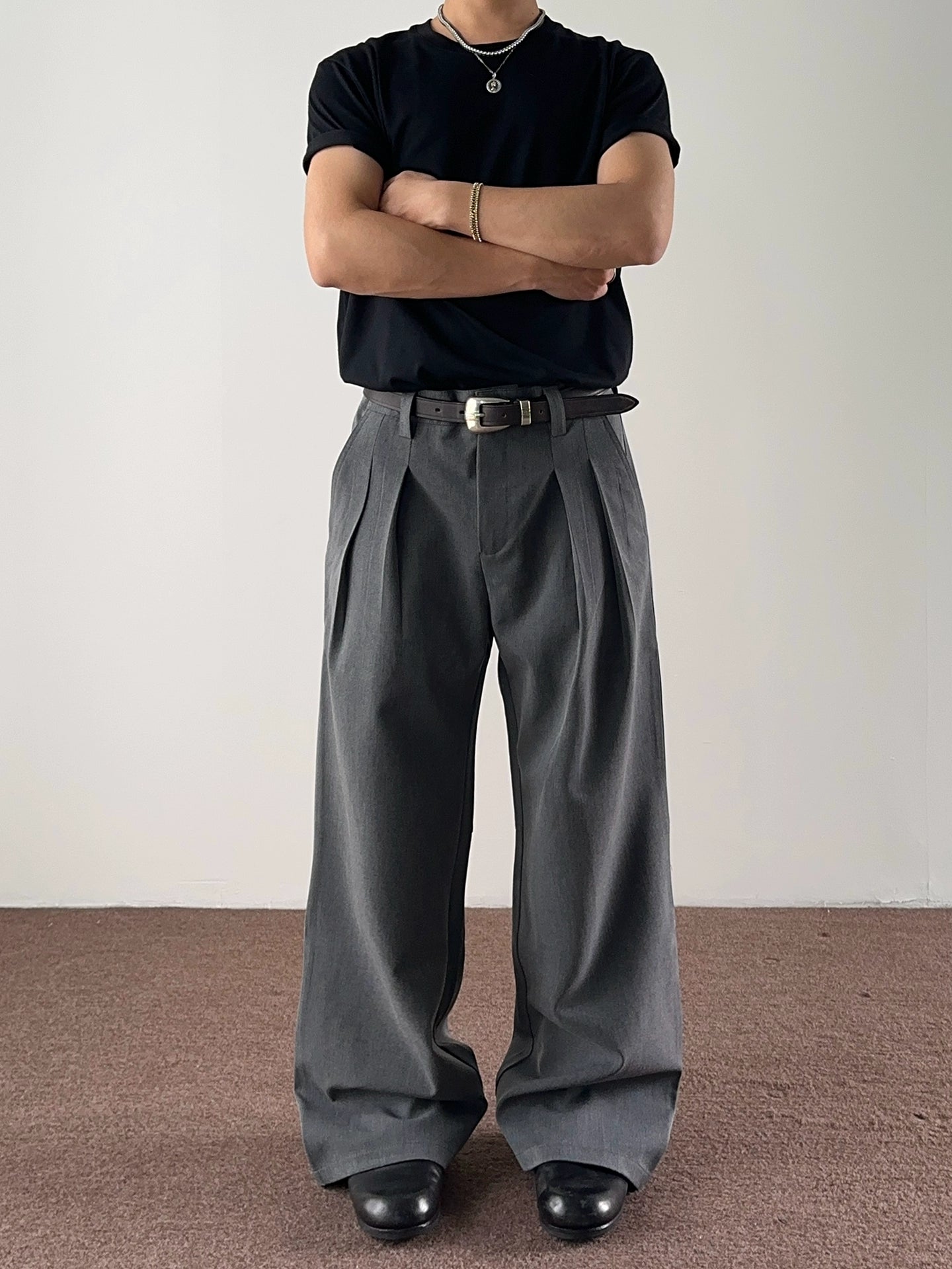 ダブルプリーツルーズフィットAラインパンツ 