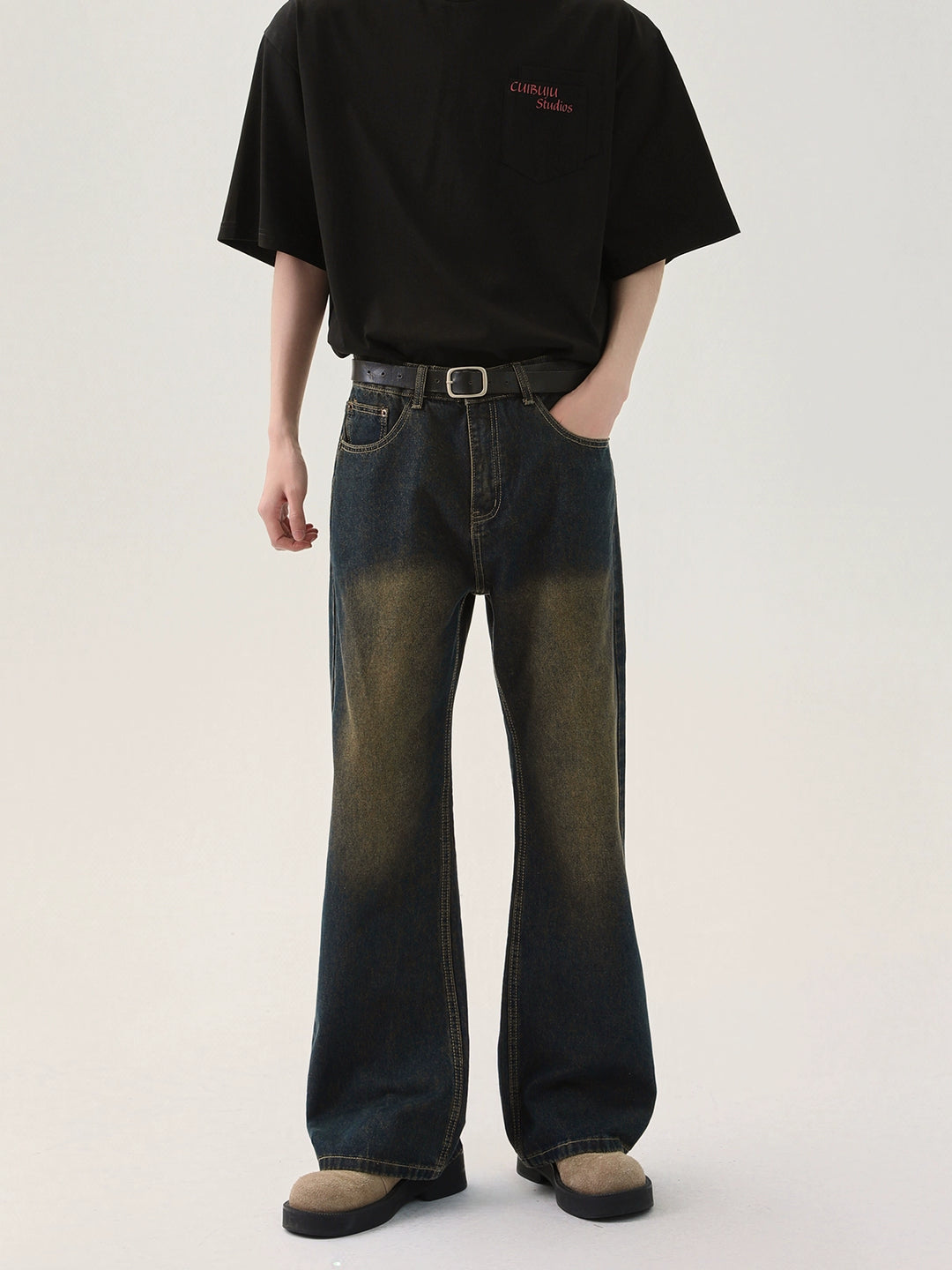 Distressed Slim Fit Flared Jeans 