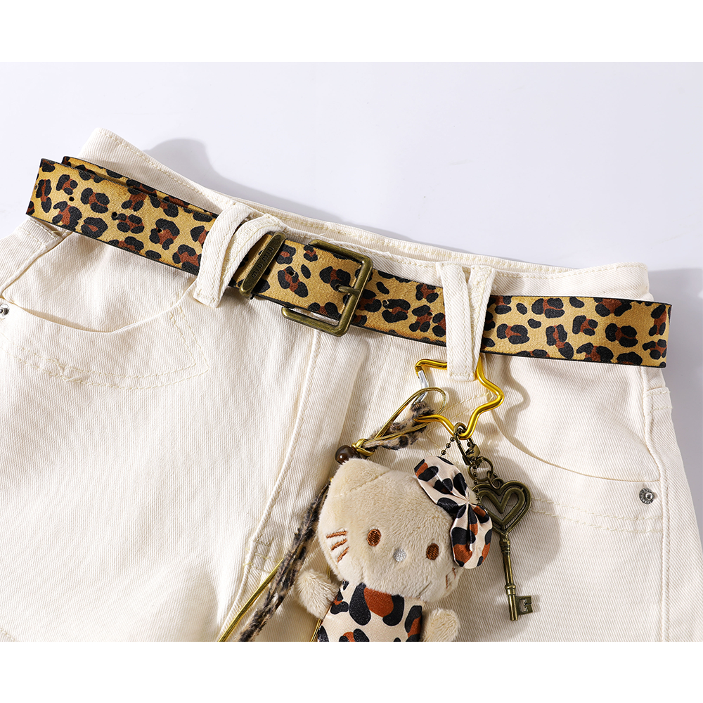 High Waist Denim Shorts with Leopard Belt