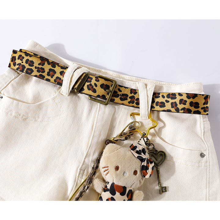 High Waist Denim Shorts with Leopard Belt