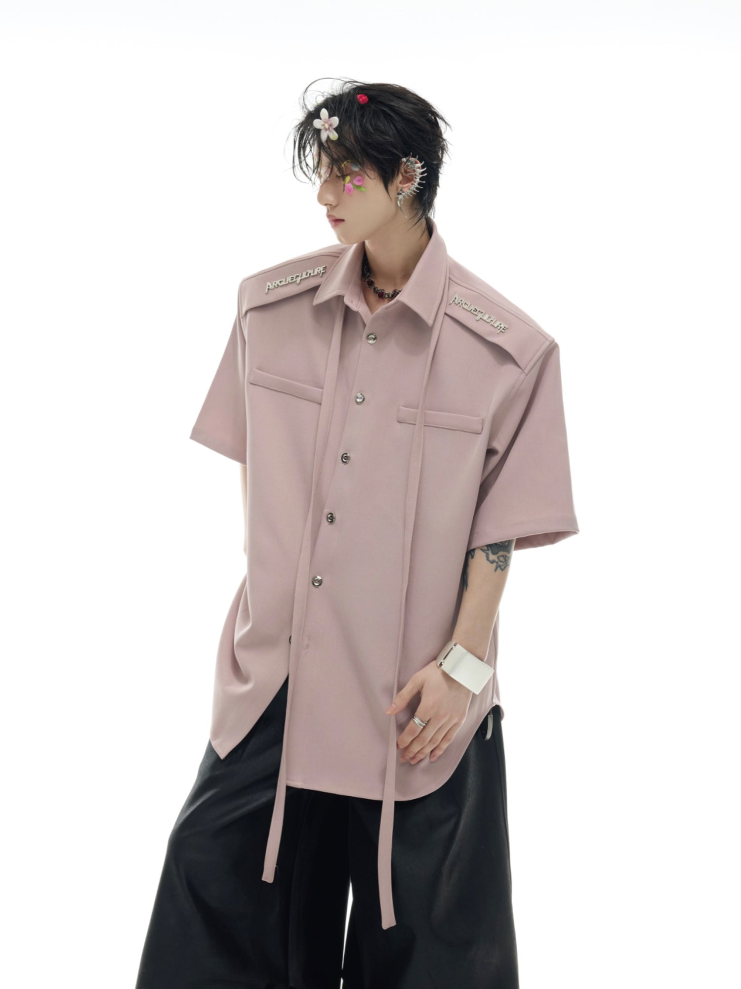 Loose Ribbon Design Short-Sleeve Shirt
