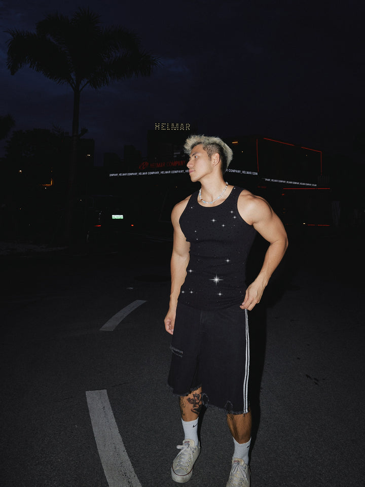 Sleeveless Rhinestone Ribbed Vest