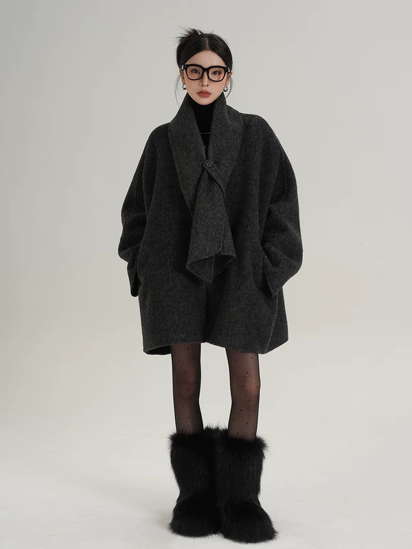Oversized Wool Coat with Scarf Collar