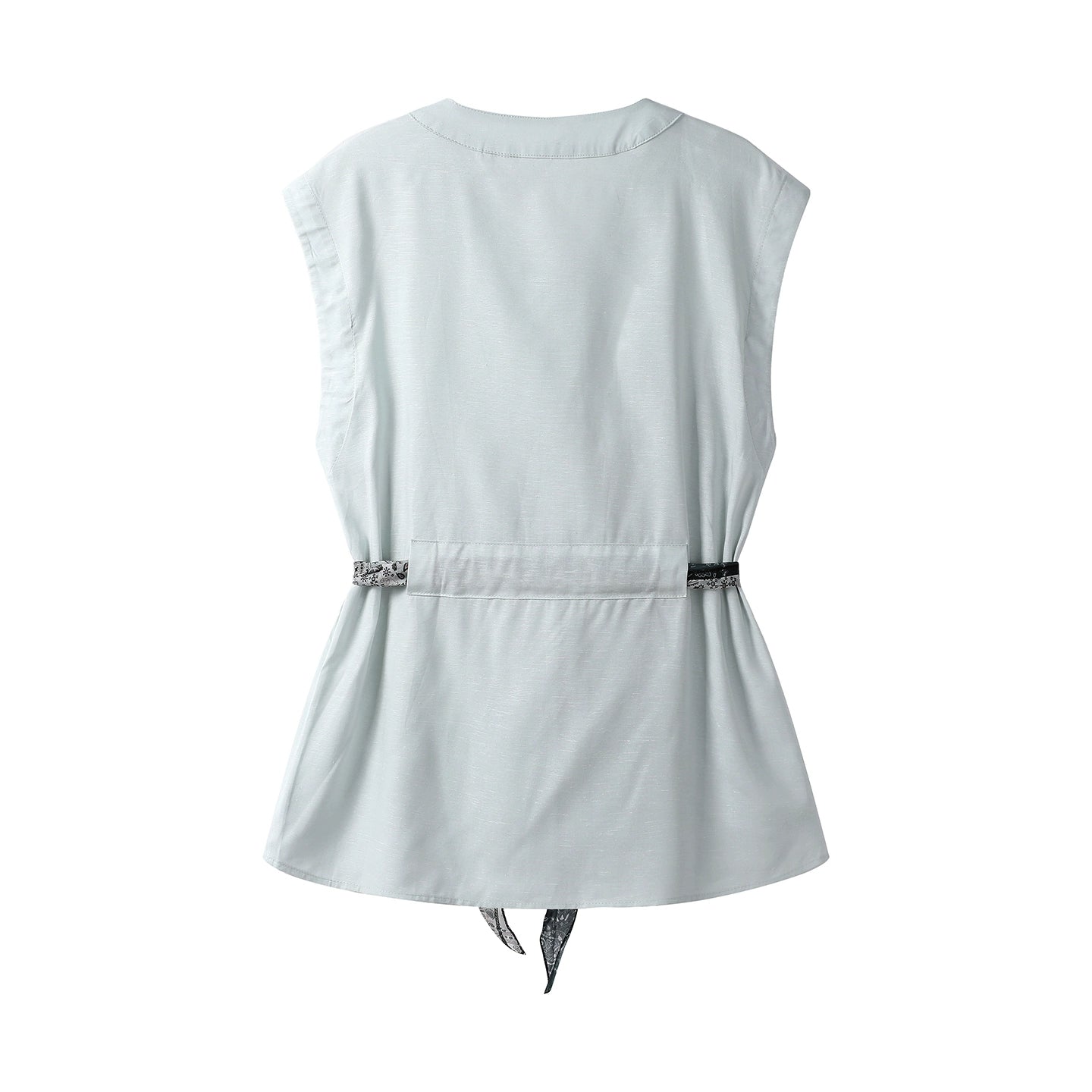 Camisa Peplum Sem Mangas com Botão em V 