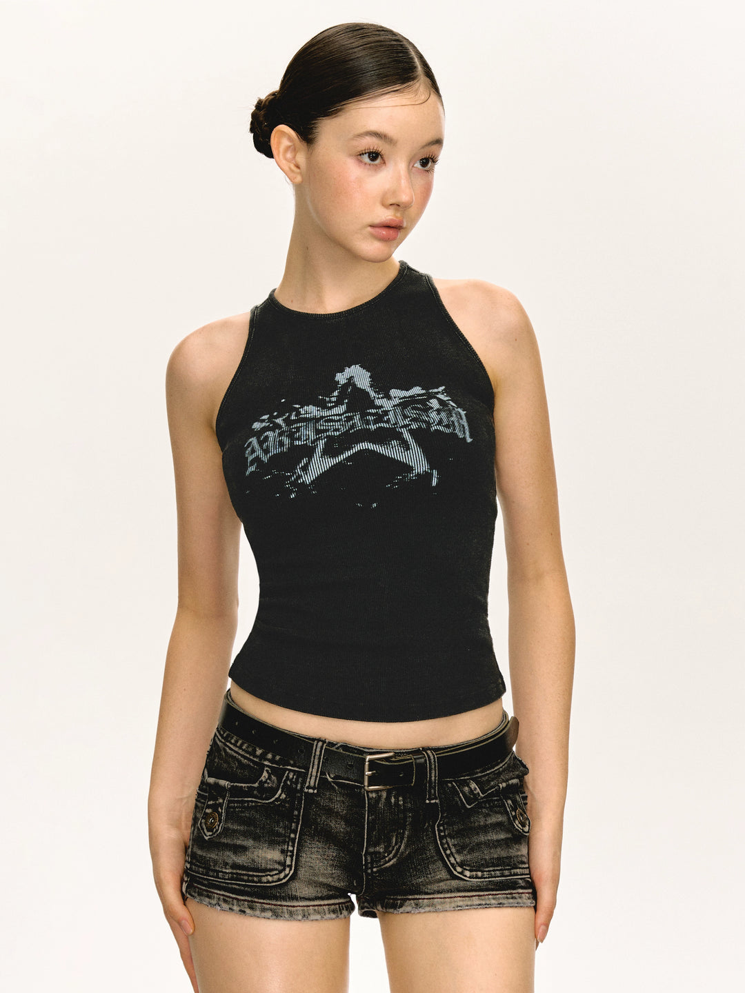 Retro Graphic Ribbed Tank Top