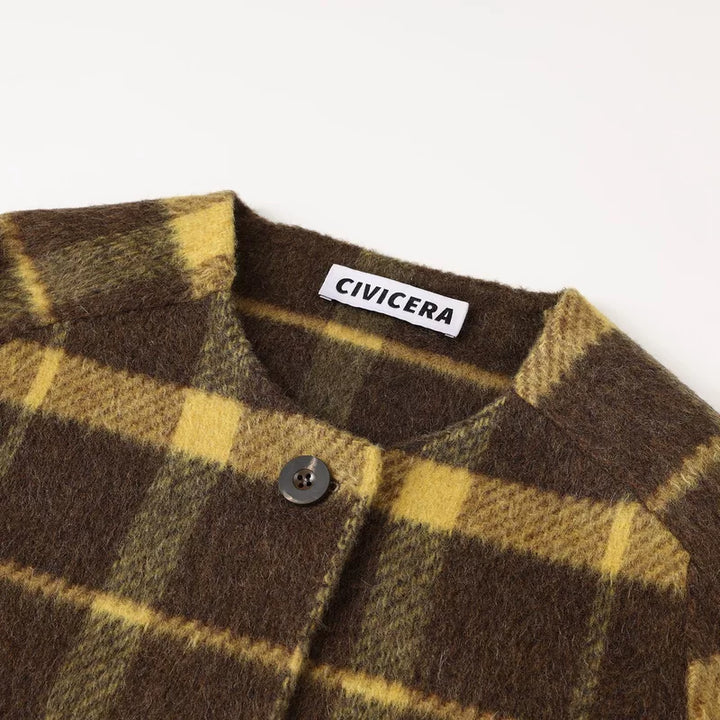 Plaid Wool Mid-Length Loose Coat